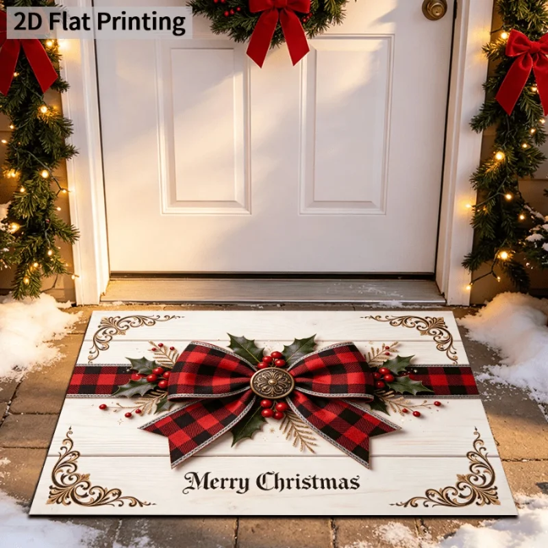 Felt Floor Mat, Gingerbread House Print, Sweet Holiday Wishes Letter Pattern, Household Indoor Christmas Decor Rug