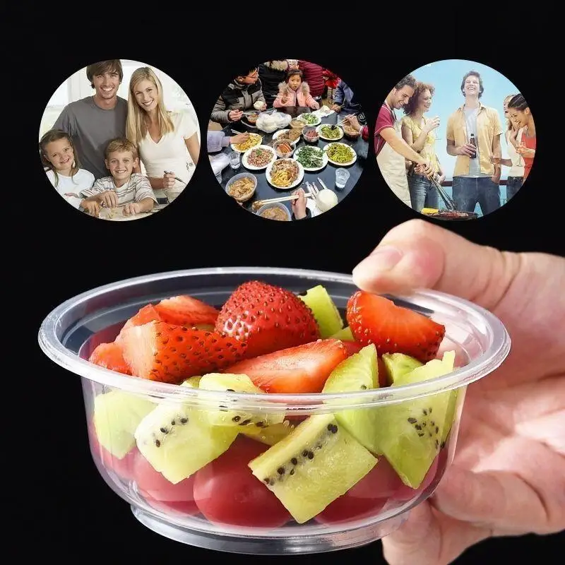 50 PCS Disposable Transparent Heavy Duty Plastic Bowls For Ice Cream Dessert Fruit Salad Picnic Wedding Party Food Container