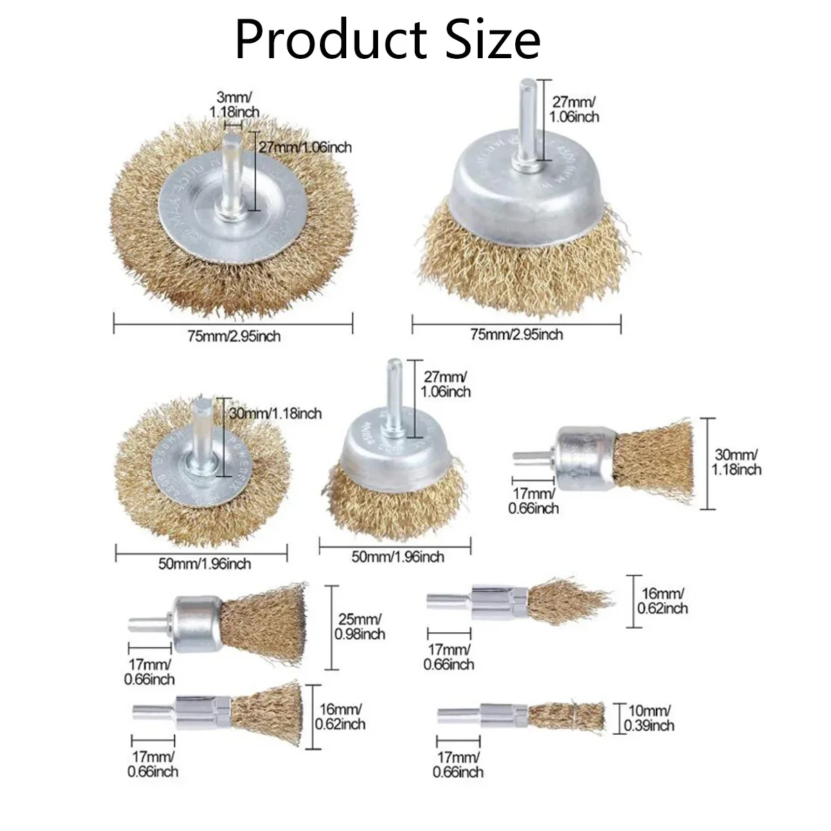 Wire Brush Wheel Cup Brush Set,9 Pack Coarse Crimped 1/4 Inch Shank Wire Wheel for Drill Attachment