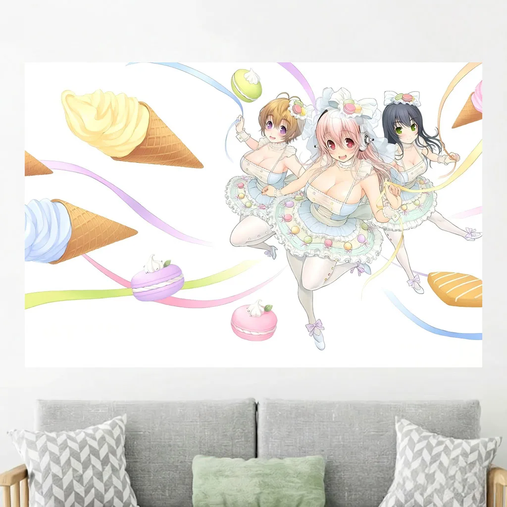 Super Sonico Tapestry Maid Outfit Kawaii Manga Wall Hanging Polyester Bedroom Dorm Background Sweet Aesthetic Room Decor Gift