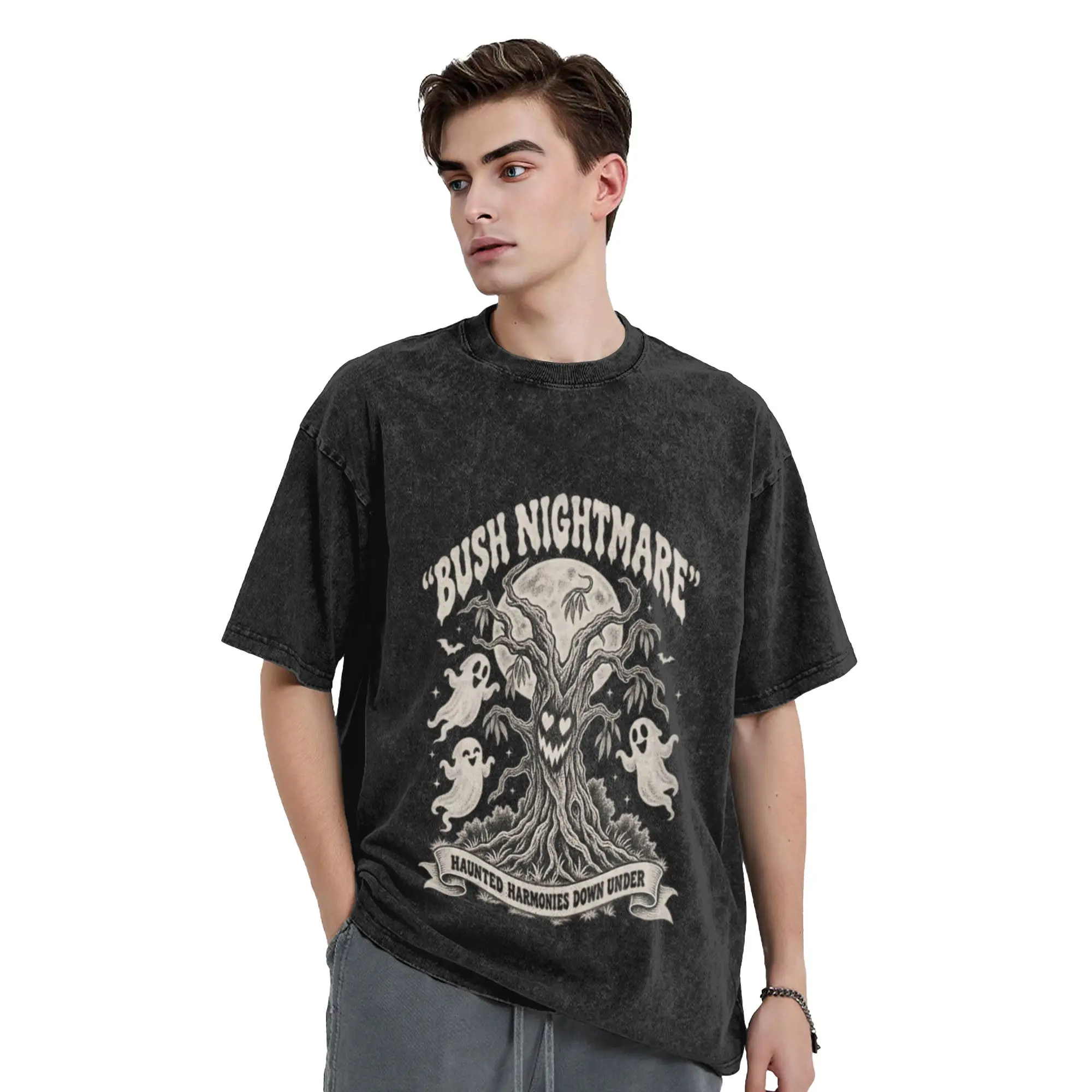 Haunted Tree Ghosts Full Moon Spooky Halloween Unique Stylish A Vintage Oversized Cotton Unisex T-Shirts