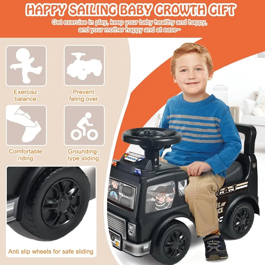 Juguetes para niños pequeños con almacenamiento debajo del asiento, camión de bomberos con música y volante, coche de empuje para niños pequeños de 1 a 3 años