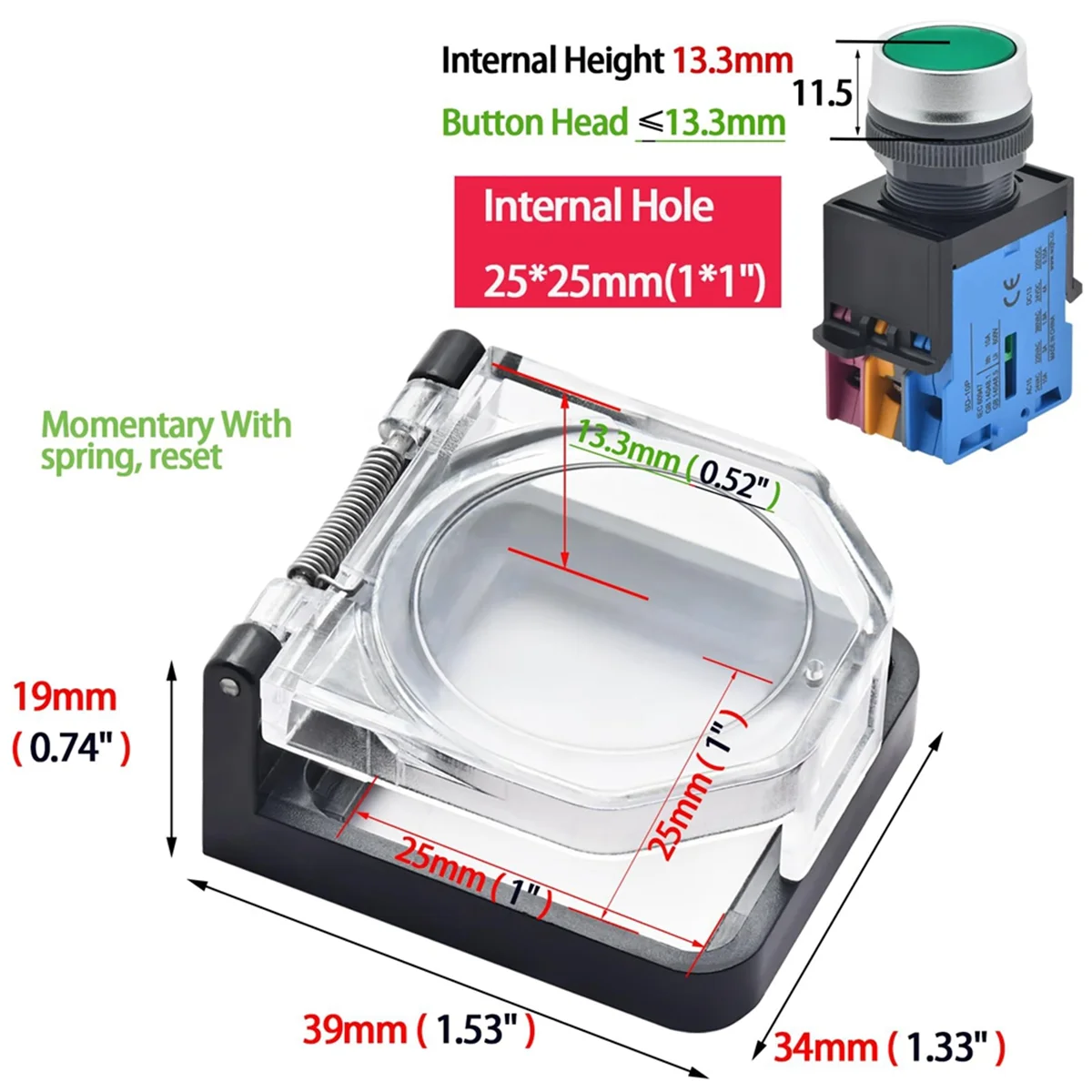 Power Push Button Switch Cover,Waterproof and Collision Resistant, Dustproof Safety Protector for 25mm Mounting Hole A