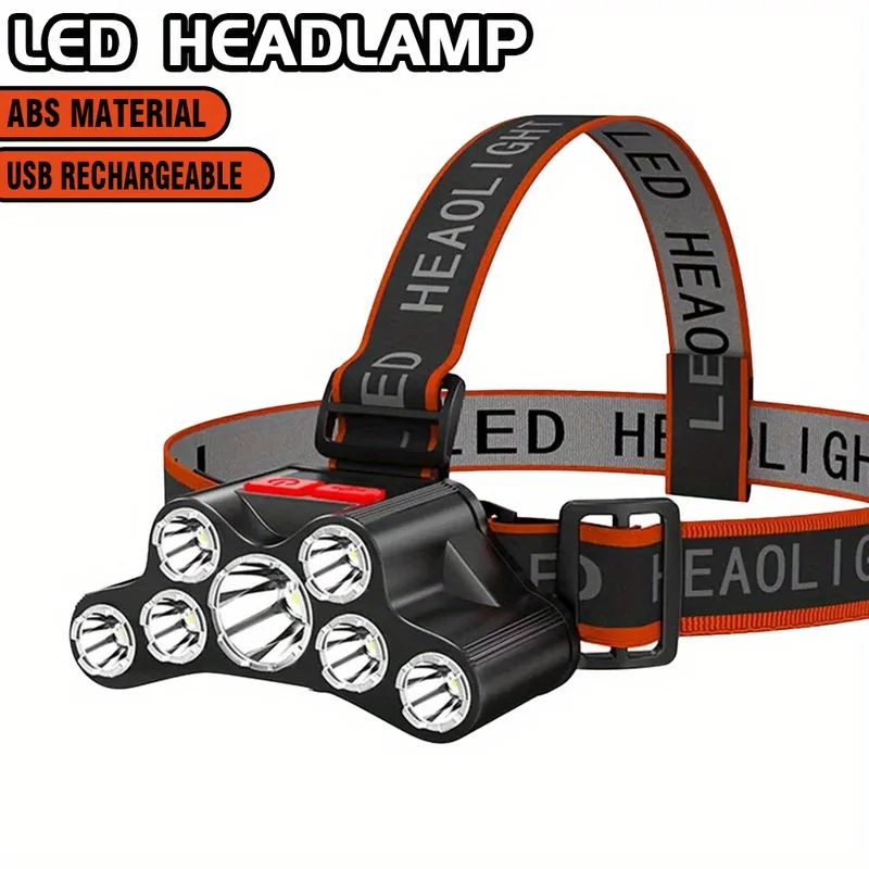 

Adjustable Waterproof LED Headlamp 7 Bulbs Ultra Bright USB Rechargeable Flashlight for Hiking, Running, Cycling, Night Work