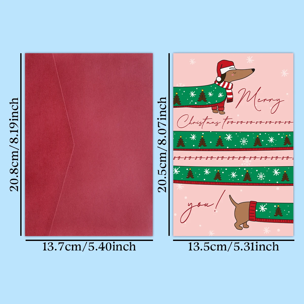 1 Stück, niedliche Weihnachtskarte mit einem langen Würstchenhund-Motiv, mit der Botschaft „Frohe Weihnachten für Sie“, ein Geschenk für Familie und Freunde, ideal für den „Secret Santa“-Austausch. – Detail 2