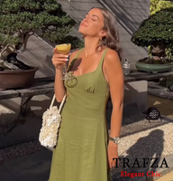 TRAFZA Elegant Sexy Halter Solid Dress Women's New 2025 Summer Fasion Holiday Casual Dress Backless Zipper Long Dress