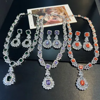 Summer 2026 High-end Women's Zircon pendant jewelry Set, Light Luxury Evening Earrings, Necklace, Wedding Accessories 2