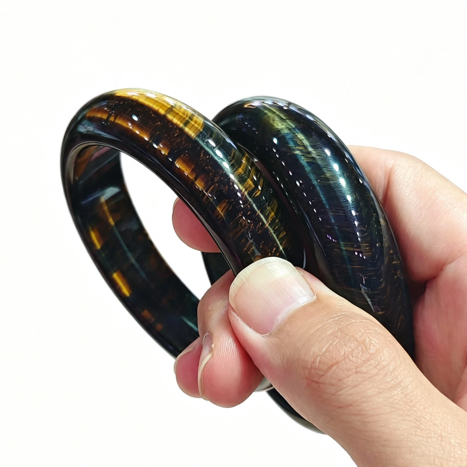 Natural Blue Yellow Tiger Eye Bangle Bracelet Dark Blue Hawk Eye Chatoyant Solid Bangle Gemstone Wristband Jewelry Gift 1 Pc