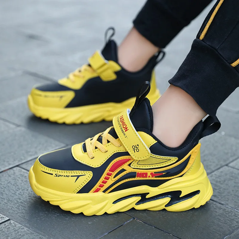 

Kids'Casual Shoes Sneakers PU Leather Cartoon Spring Shoes For Boys Velcro Thick Bottom Anti-slip Blue Yellow Shoes Size 29-39
