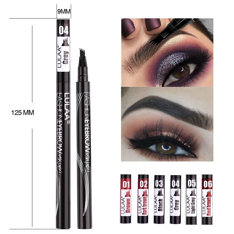 Liquid Eyebrow Pen 4 Points Eyebrow Pen Waterproof Fork Tip Eyebrow Tattoo Pencil Long Lasting Fine Sketch Liquid Brow Pencil