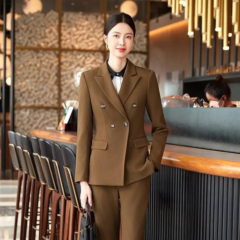 High Quality Fabric Autumn Winter Formal Pantsuits for Women Business Work Wear Professional Office Ladies Blazers Trousers Set