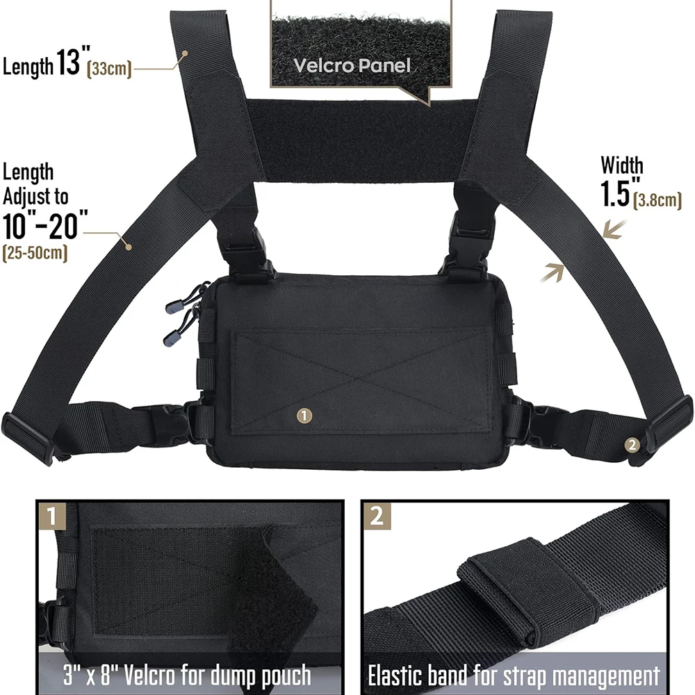 Outdoor Tactical Chest Bag for Men Running Front Chest Bag Multiple Pockets Backpack Hunting EDC Vest Chest Tactical Bag