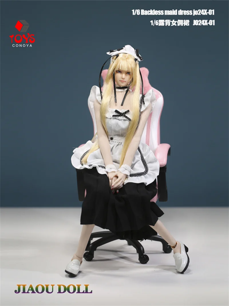 JO24X-01 1/6 Scale Backless Maid Dress Cafe Server Skirt Clothes Model Fit 12'' Female Solider Action Figure Body Doll