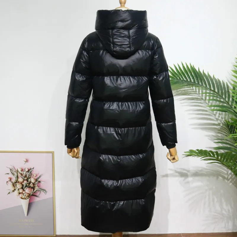 Chaqueta larga con capucha de plumón de pato blanco para mujer, Parkas gruesas y cálidas, abrigo de nieve, abrigo largo de invierno