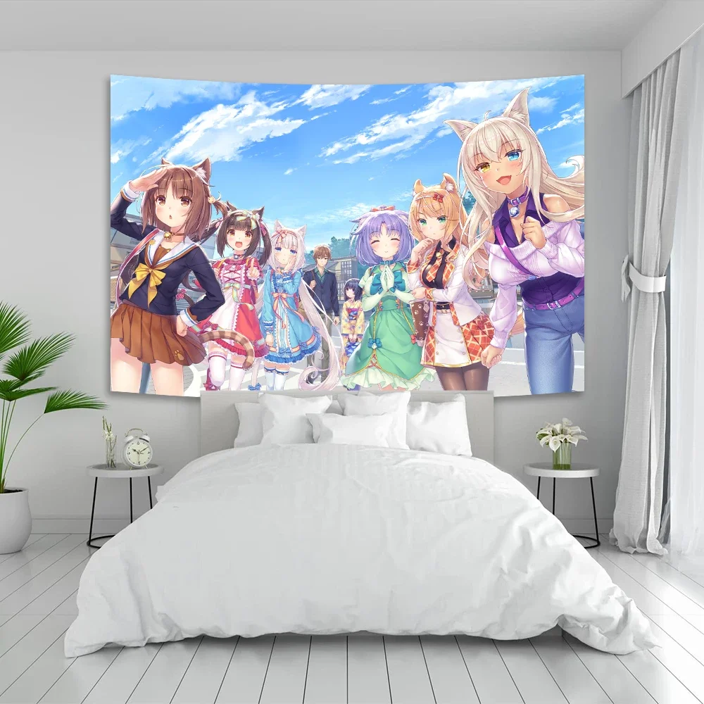 Anime Nekoparas arazzo da parete Kawaii sfondo panno decorazione della parete psichedelico dormitorio delle ragazze Pink Room Banner