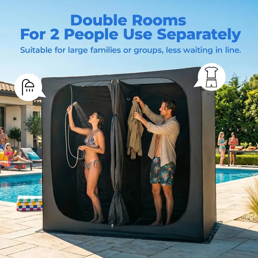 2-Room Shower Tent, Outdoor Changing Room with Floor & Doors, Privacy Canopy for Pool, Beach, Camping view 2