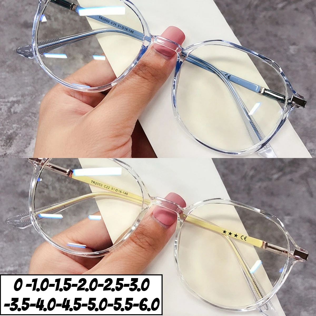 

New Fashion Transparent Near Sight Myopia Glasses Round Frame Minus Diopter Eyewear Ultralight Trendy Eyeglasses for Men Women