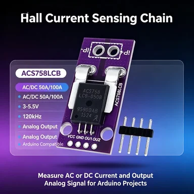 CJMCU-758 ACS758LCB-050B-PFF-T Linear Current Sensor, 50A Hall Effect Module 3.3-5V for Motor