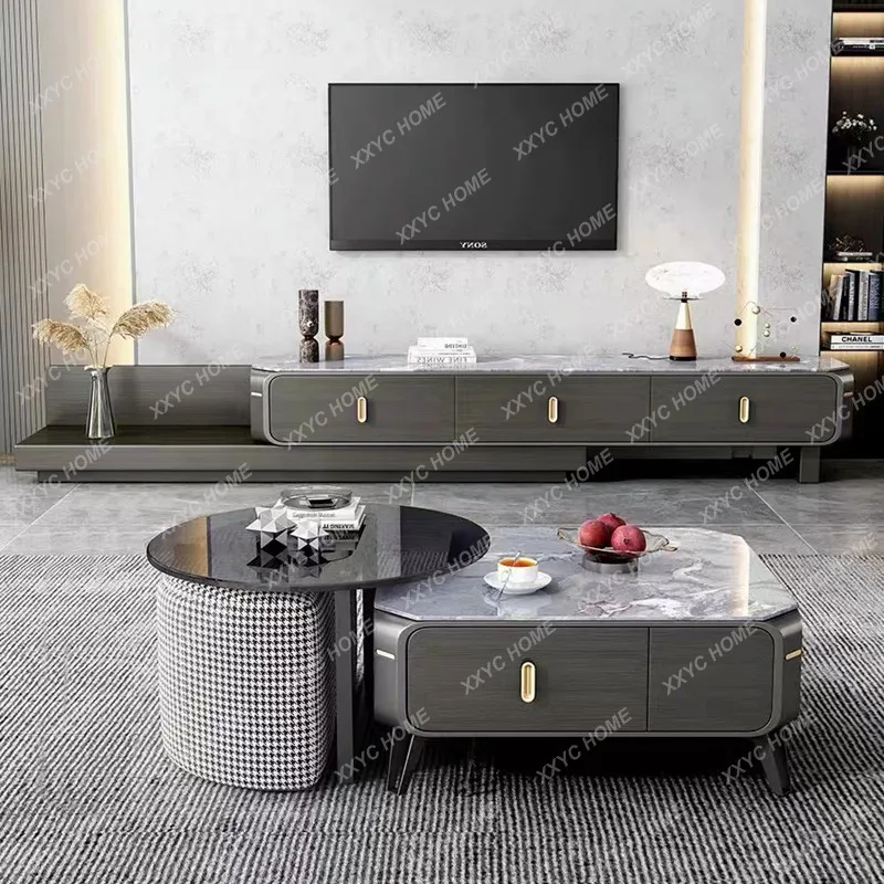 

Imported Stone Plate TV Cabinet and Tea Table Combination Retractable Italian Floor Cabinet Small Apartment