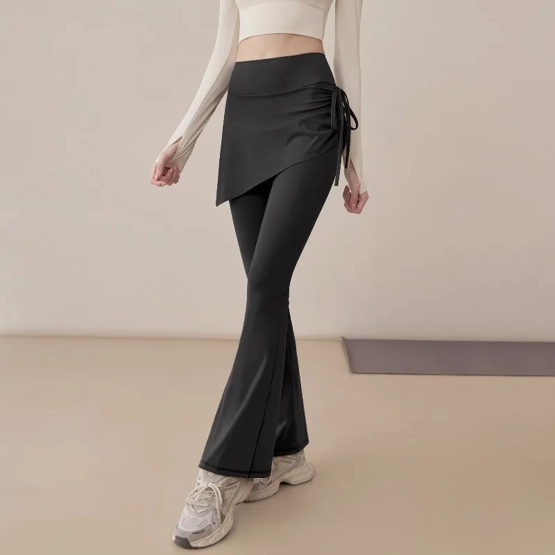 

Расклешенные брюки для йоги для женщин, леггинсы для тренировок с высокой талией и подтяжкой ягодиц, с чехлом на юбке для тренировок по пилатесу