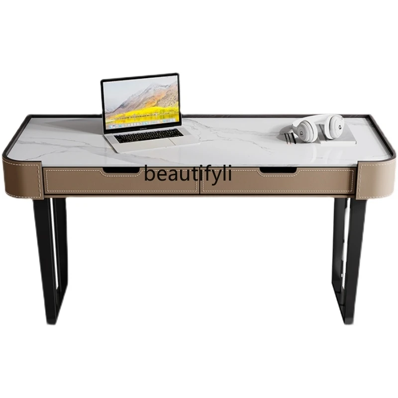 Mesa de couro com placa de pedra, leve, estudo, escrita, italiana, minimalista, moderno, simples, casa, escritório, computador