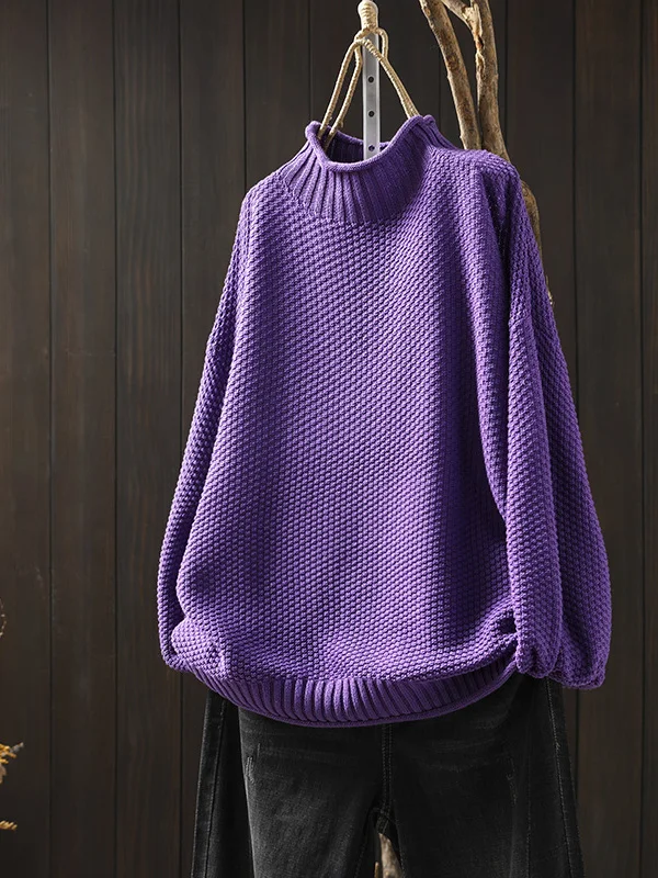 Loose Fit Casual Knitted Cotton Sweater Women's plus Size Hooded Sweatshirt Half High Collar Autumn Fashion plus Size Knitwear