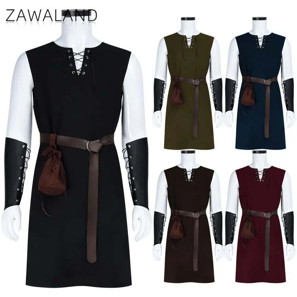 

Zawaland Unisex Medieval Tunic Set Sleeveless Viking Vest Black Renaissance LARP Costume Halloween Themed Party Cosplay Outfit