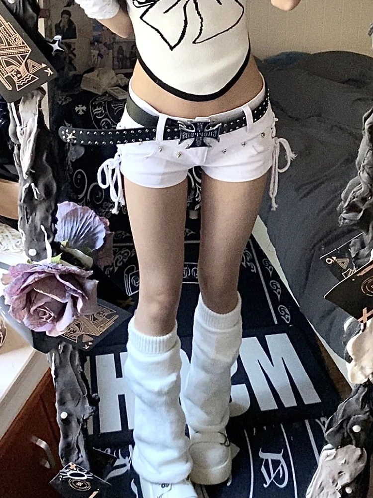 Woman Goth Y2k Low Rise Shorts 2000s Jean Shorts Fashion Denim Grunge Sexy Hot Pants Gyaru Coquette Goblin Core Korean Harajuku