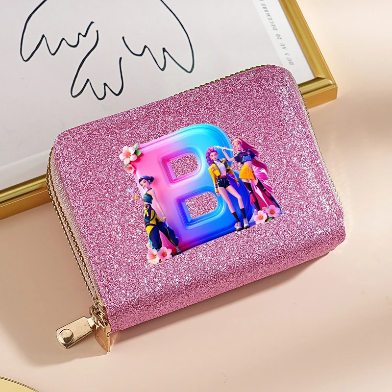 Kpop demon hunters carteiras femininas glitter lantejoulas carteiras moda saco de dinheiro bolsas de moedas crédito multi-cartão titular do cartão sacos presente