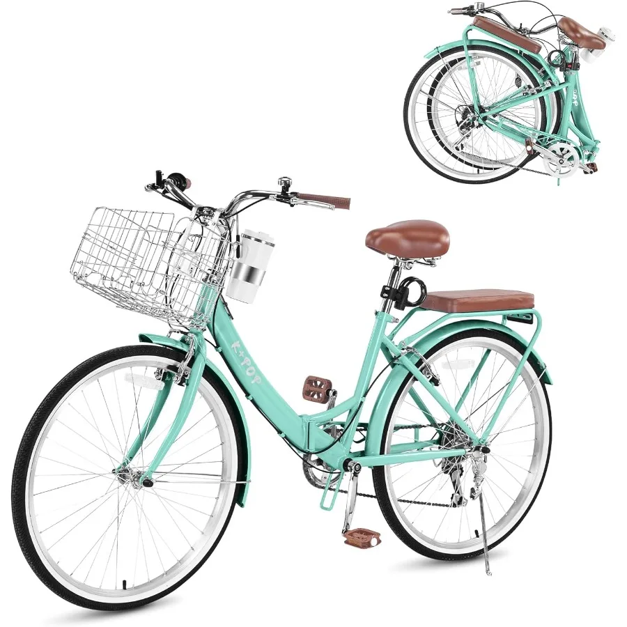 دراجة كروزر الشاطئ للنساء 24 26 بوصة 7 سرعات مع سلة قابلة للطي دراجة حامل فنجان القهوة المزدوج VType الفرامل مقعد قابل للتعديل