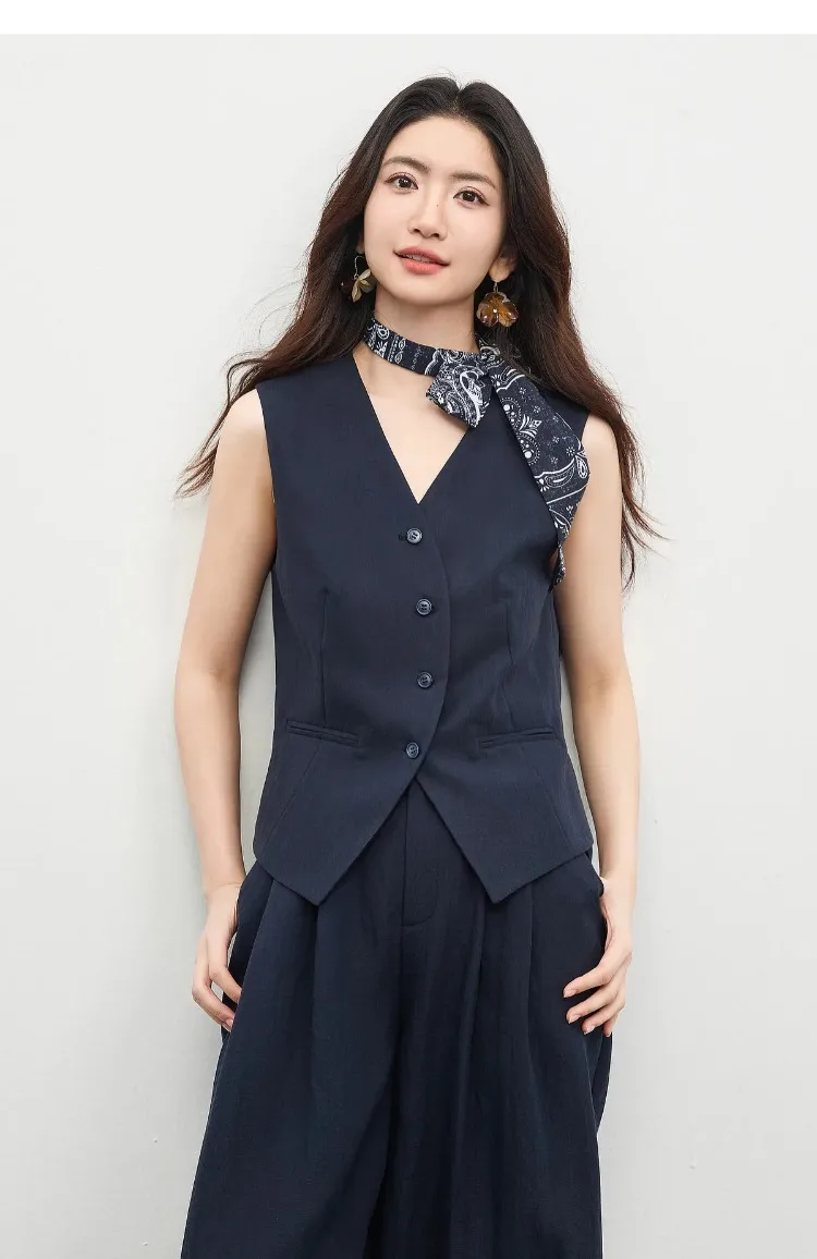 SENTUBILA Damen Weste mit V-Ausschnitt, Sommer 2026, Neues Minimalistisches Pendler-Design, Einfache Ärmellose Oberbekleidung mit Kordelzug, 162JA4957 – Detail 27