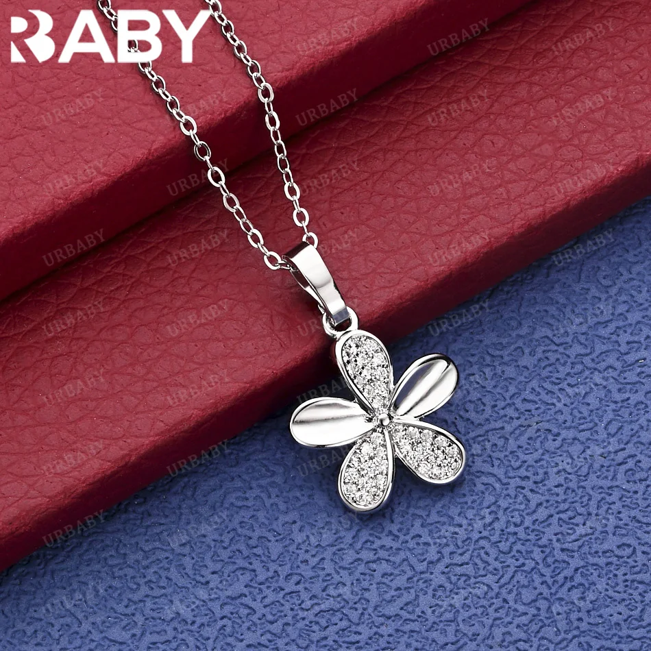 

URBABY 40-75cm 925 Sterling Silver Zircons Flower Pendant Necklace Charm Trend Birthday Gifts Fashion Party