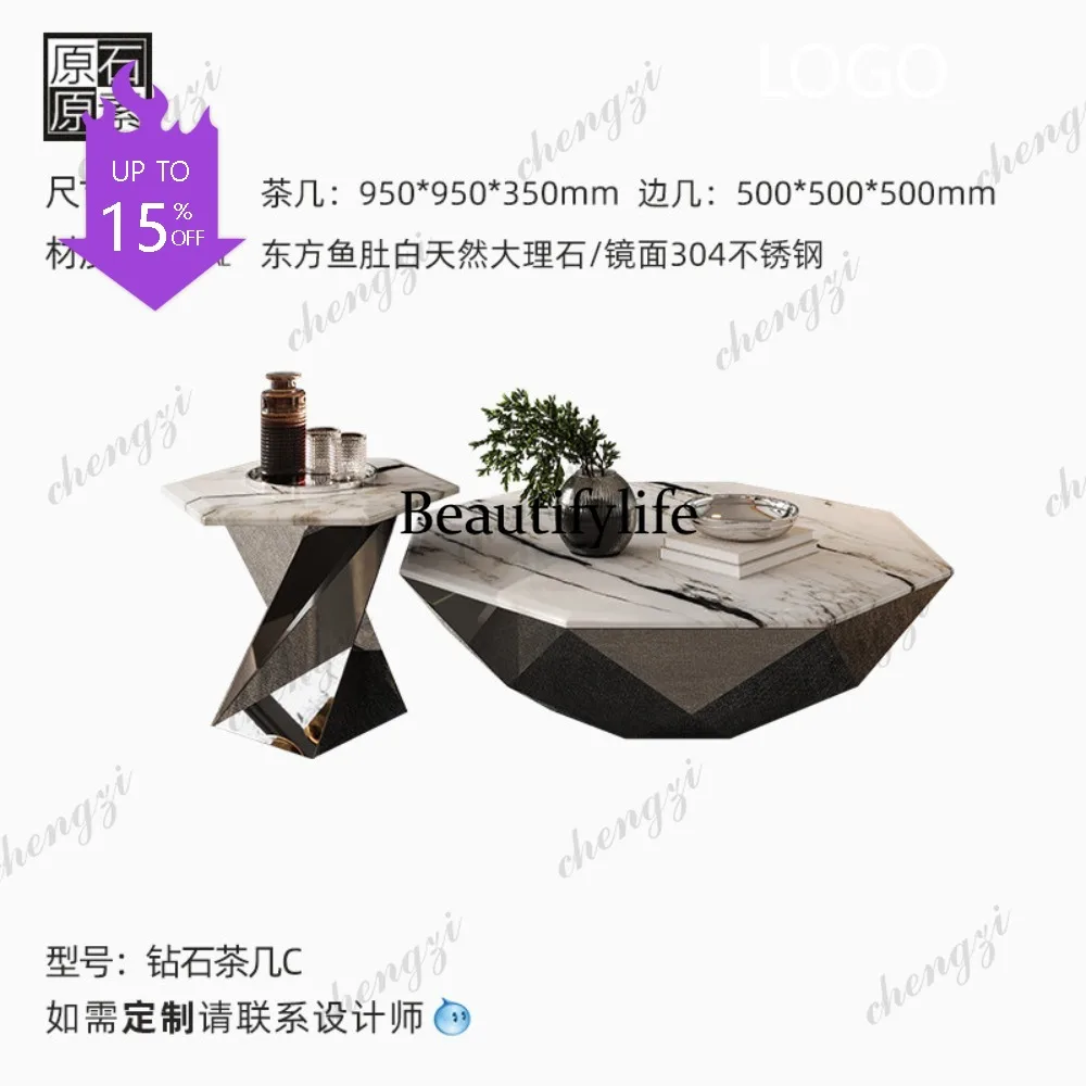 M132 Luxury stone coffee table special-shaped high-end designer light luxury fish belly white natural marble coffee table