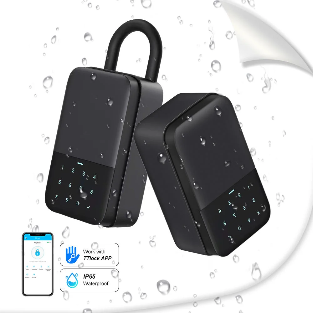 

Exterior Waterproof Smart Key Box ttlock Bluetooth Balck silver App with Pin code Password Wall Mount Access Hide key box CR123a