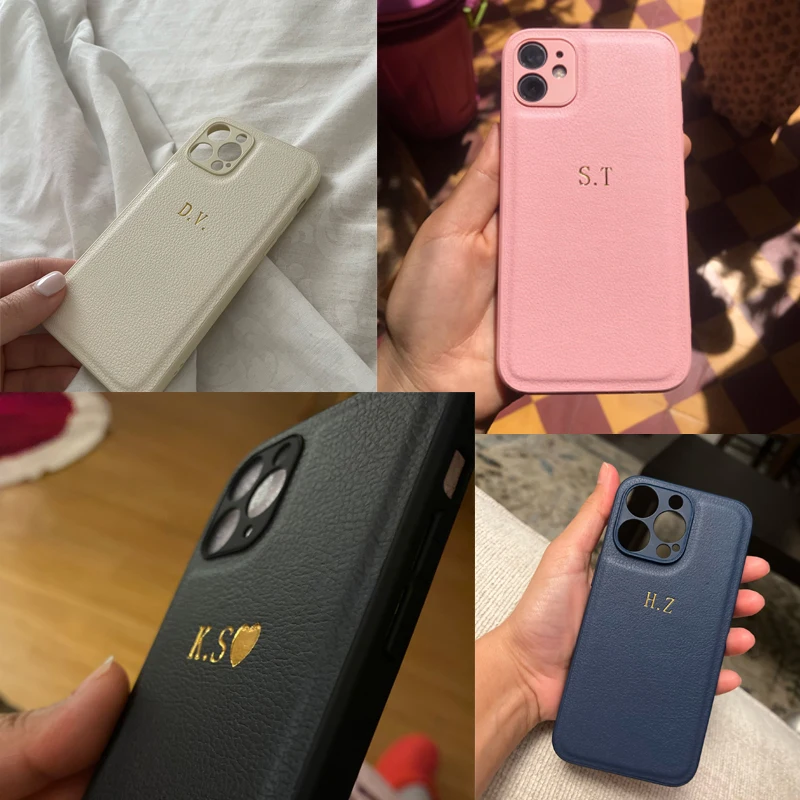 Personalised Custom Name Case 11 12 13 14 15 16 17 Pro Max 17 Air Luxury Leather DIY Initials Letter Cover For iPhone 17 Pro Max
