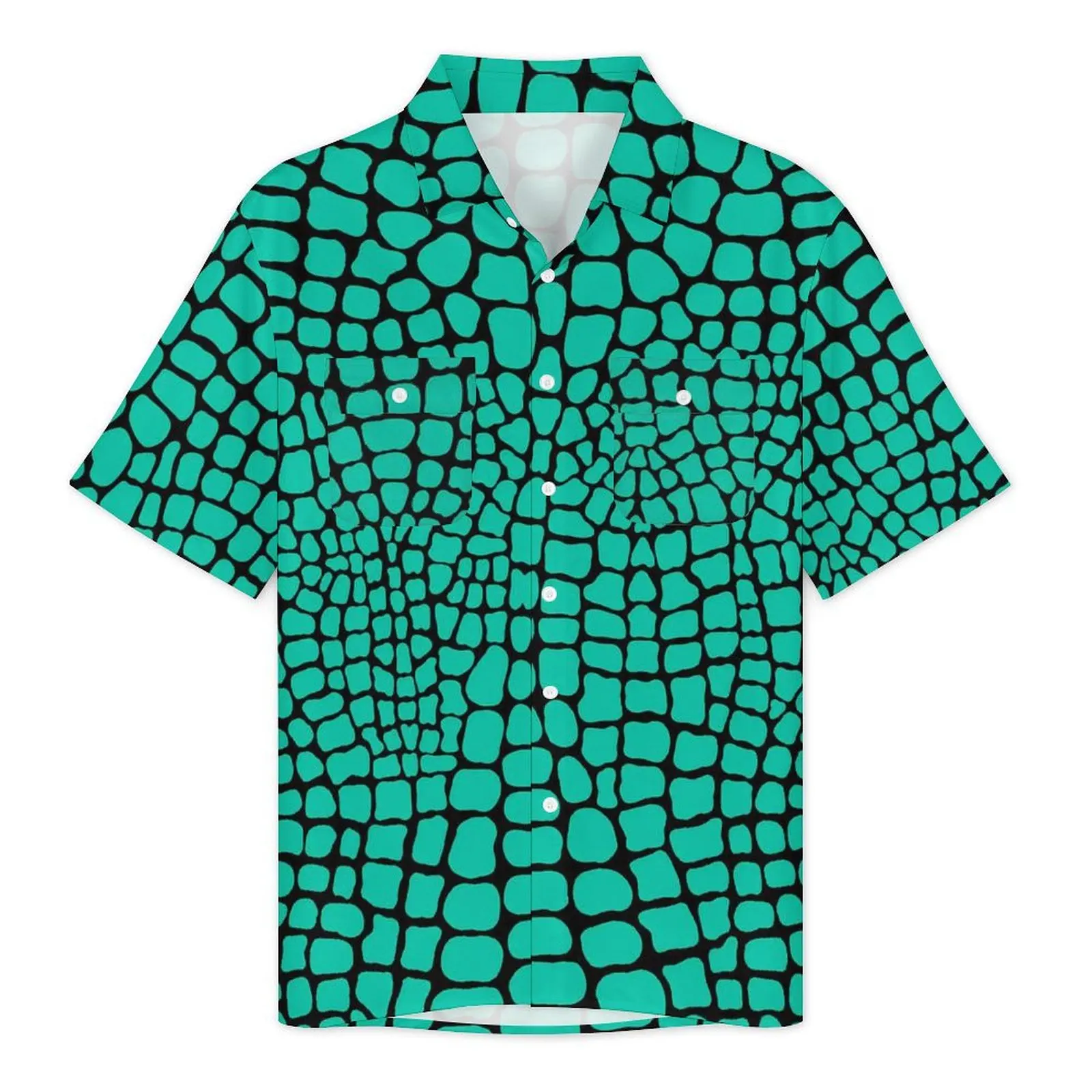 Snakeskin Hawaiian Shirt For Man Vacation Green Skin Print Casual Shirts Short Sleeve Y2K Funny Graphic Retro Oversized Blouses