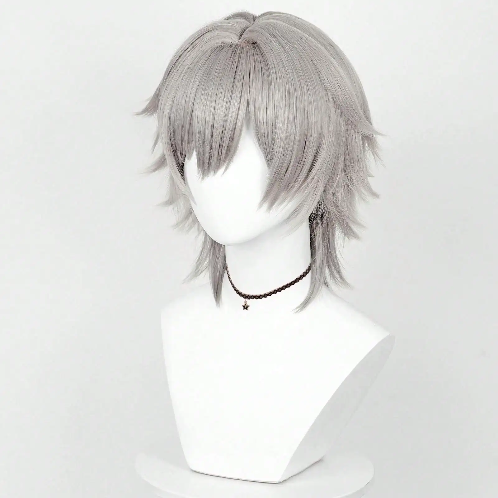 Synthetic Wigs Short Straight Grey Wigs with Bangs For Man Cosplay Eryuan Game Anime Wear Fake Hair High Temperature Fiber
