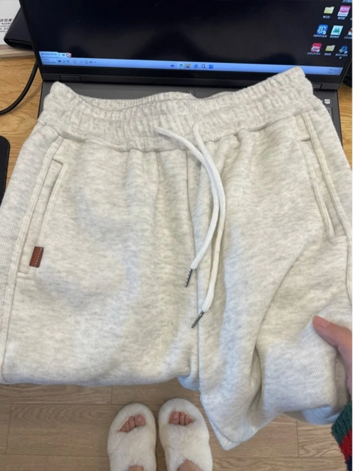 Grey Casual Harlan Pants Women's High Waist Cuffed Sports Pants Spring Autumn Small Size Casual Loose Fit Polyester Cotton Blend