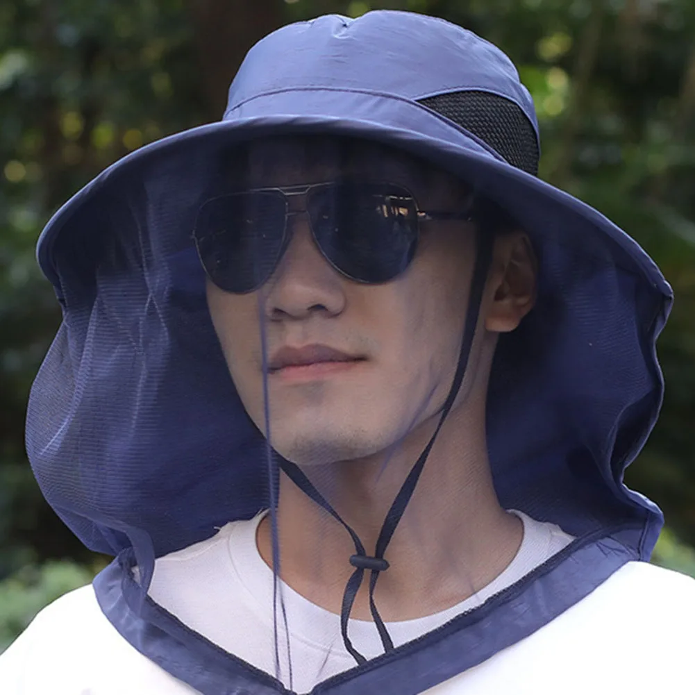 

Рыболовная шапка с большими полями Рыболовная шапка с лицевой крышкой Шляпа для рыбалки на открытом воздухе Доступны различные цвета Герметичная марлевая сетка