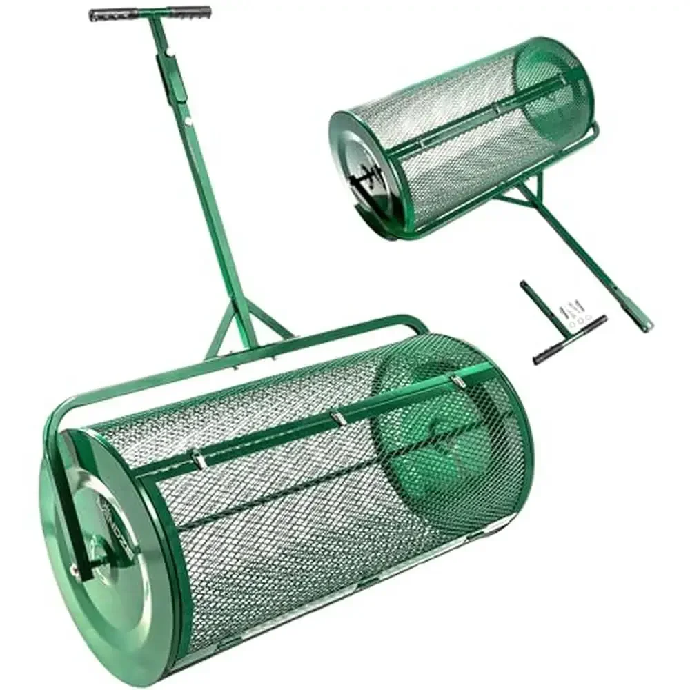 

36" Heavy Duty Metal Mesh Push/Tow Spreader Compost Peat Moss Mulch Durable Basket Achieve Dream Lawn Save Time and Money