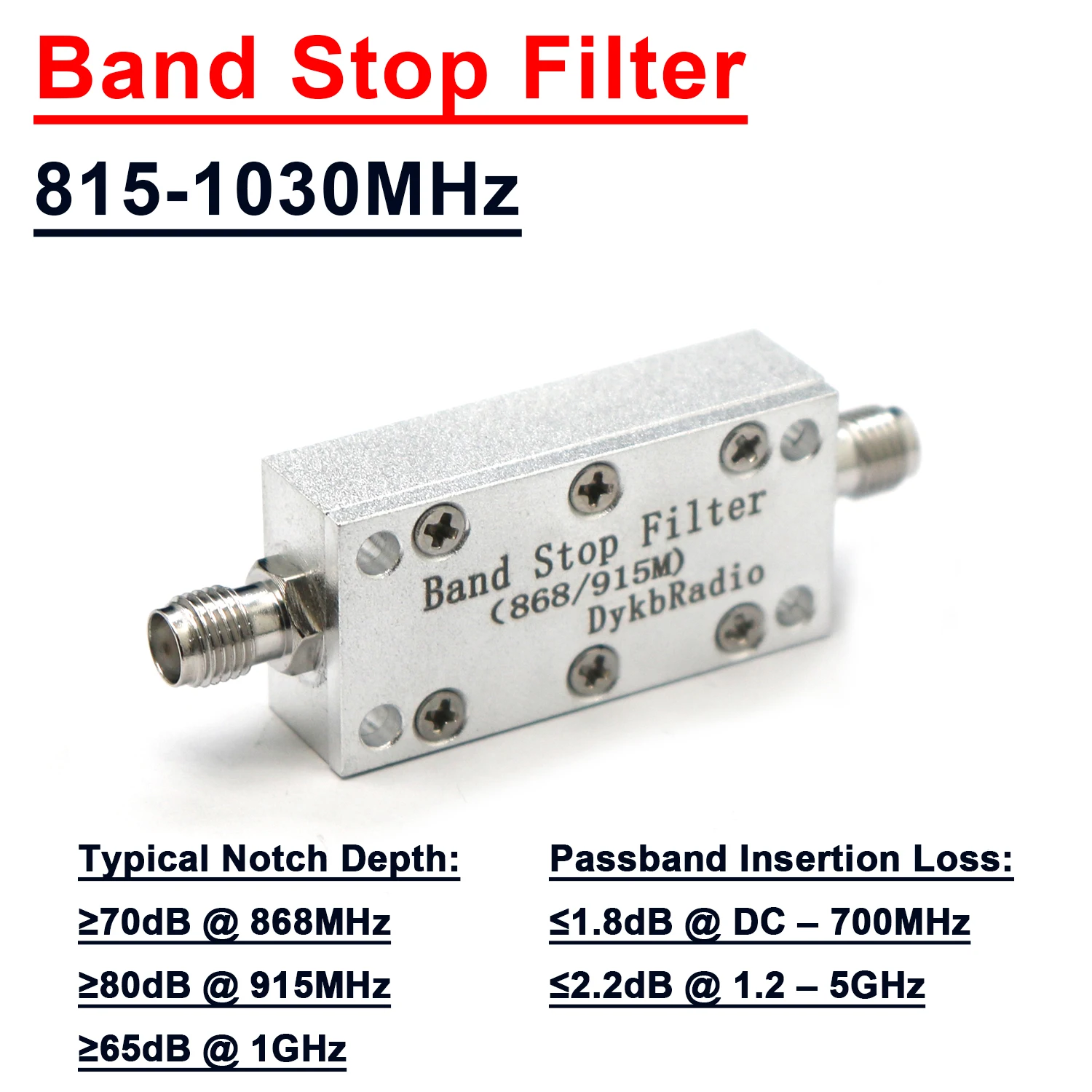 868MHz 915MHz RF Bandstop Filter 815-1030MHz Notch Filter for Ham Radio Signal Helium Miner LORA SDR FPV Drone Video Receiver