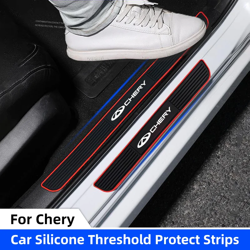 4pcs Rubber Car Door Sill Scuff Covers For Chery Tiggo 2 3 4 5 6 7 3X 5X Pro arrizo T11 Black Door Panel Guards Protector Trim