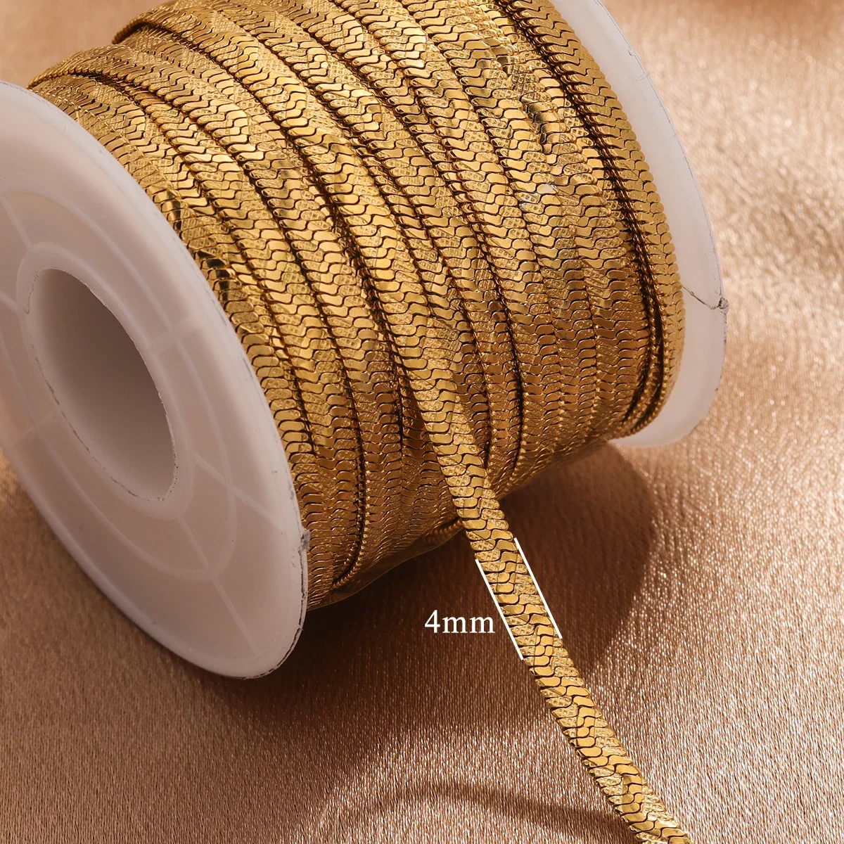 1 M Stainless Steel Textured Snake Curb Chains Embossing 4mm PVD Gold Plated Flat for DIY Jewelry Making Necklaces Supplies