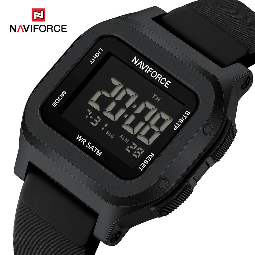 

Мужские часы NAVIFORCE LED Luxury с подсветкой, отображением дня недели и даты, цифровым дисплеем, будильником, электронные кварцевые часы для мужчин.