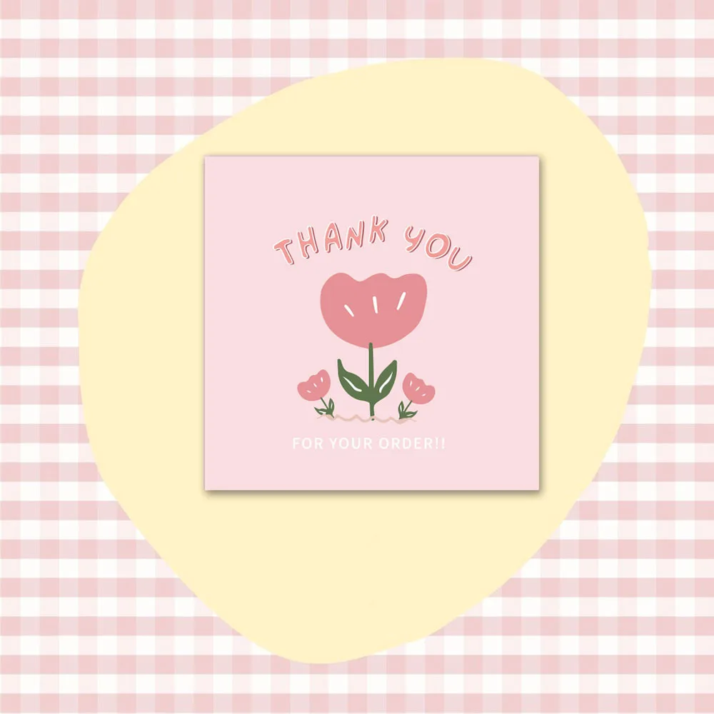 50pcs/Pack Flower Thank You Cards 6cm Pink Small Business Card for Bakery Wedding Party Baby Shower Package Insert Mailer Bag