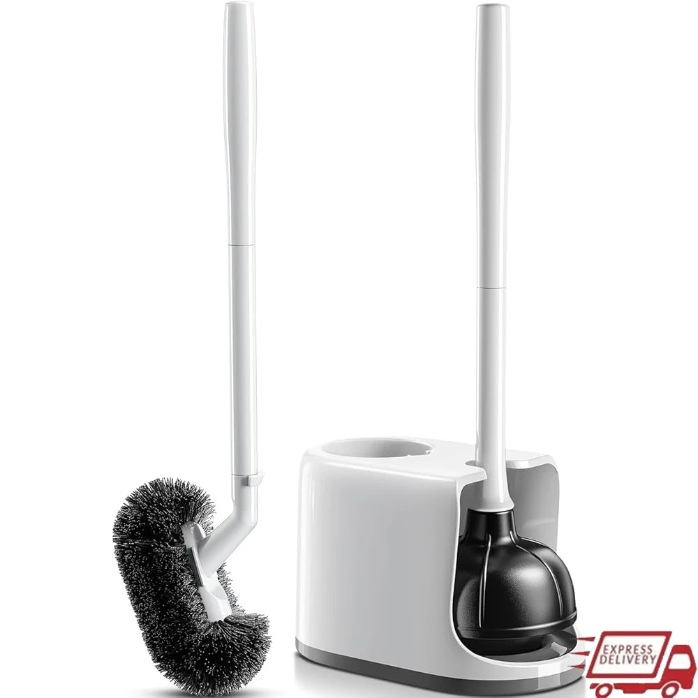 

Набор поршней для унитаза и щеток для чаши 2 в 1, сверхмощный инструмент для чистки ванной комнаты, компактный держатель, глубокая очистка, эффективное использование