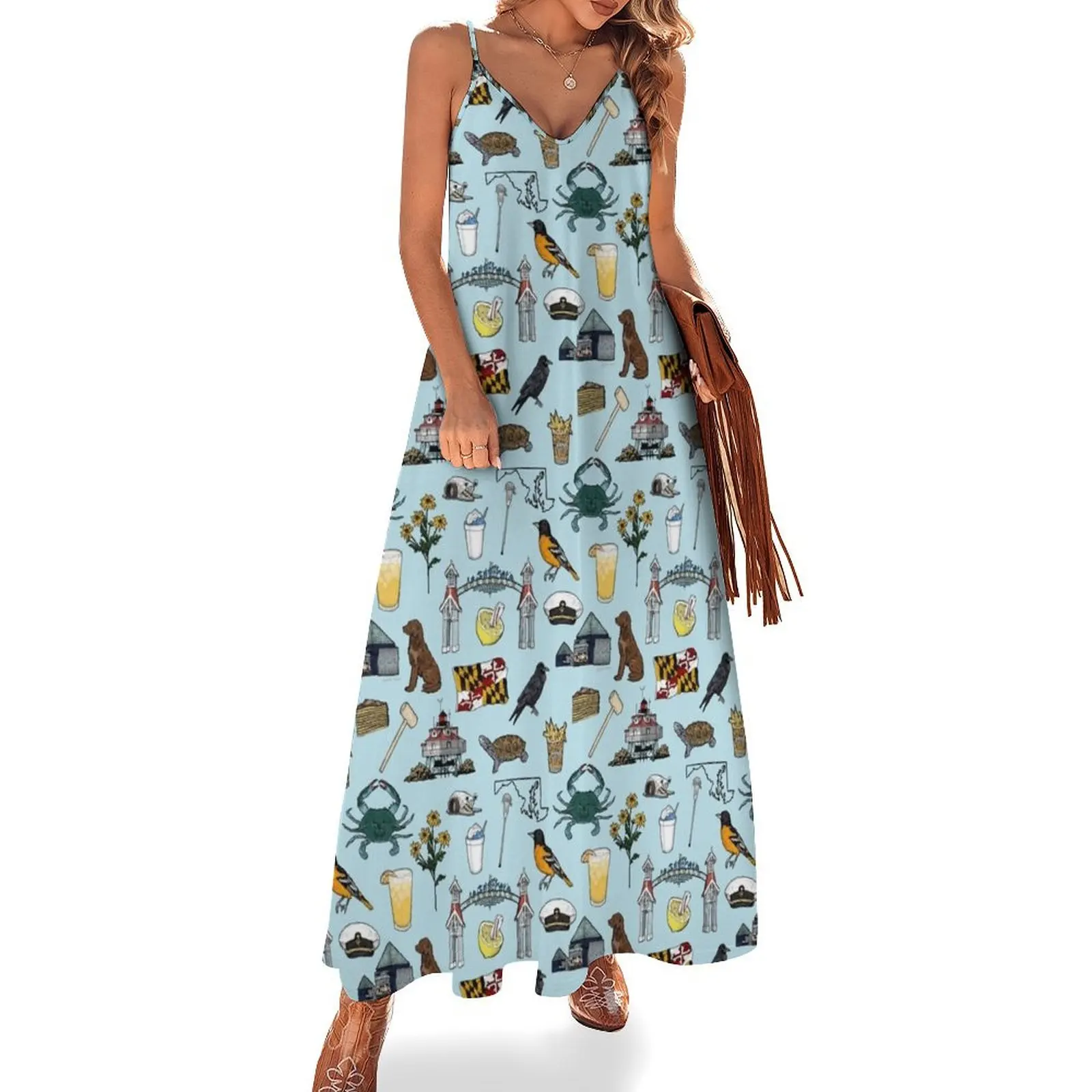 

Maryland Pattern - Blue Sleeveless Long Dress dresses summer woman 2025 dresses for women 2025 Dress