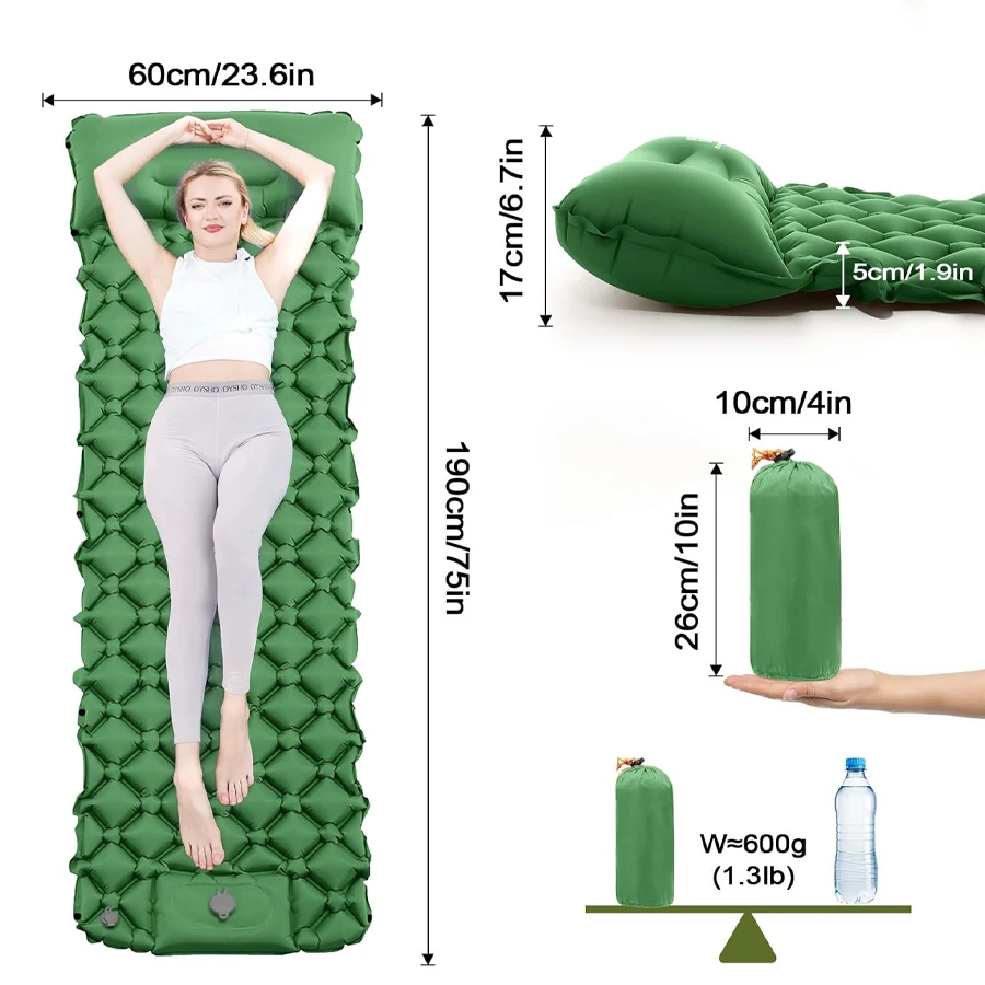

Ultralight Inflatable Sleeping Pad for Camping, with Foot Pump Pillow, Compact Camping Mattress for Outdoors, Backpacking,Hiking