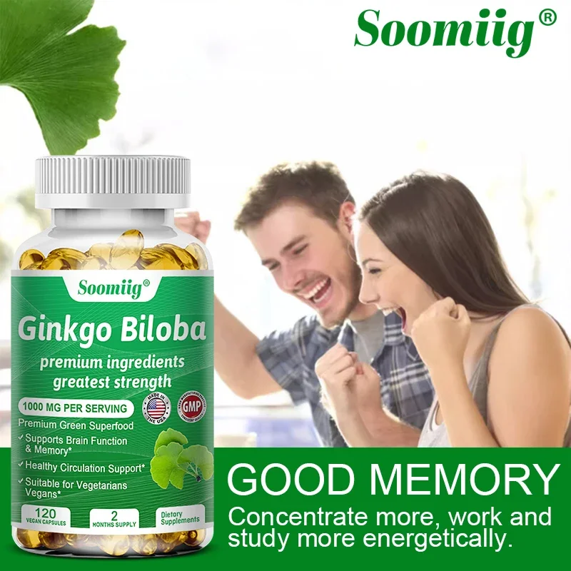 Soomiig-Ginkgo Extract Vitamin, 1000 mg, Ajuda a Melhorar a Memória, Aprendizagem, Melhorar o Pensamento, Concentração, Apoiar um Cérebro Saudável