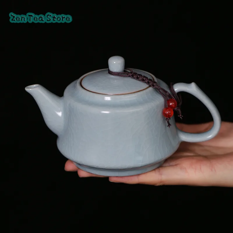 Ru Kiln Tea Pot Can Be Raised Pure Handmade Small Single Pot Household Ice Crack Glaze Ceramic Kung Fu Tea Set Tea Pot